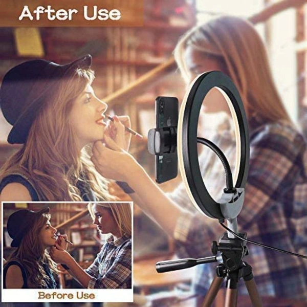 Ring Lights 10" Portable LED Selfie Lights (26cm) for Camera, Phone, TIK Tok, YouTube Video Shooting. Makeup Ring Light Foldable and Lightweight. 7 feet Long. 3 Color Modes LED Light